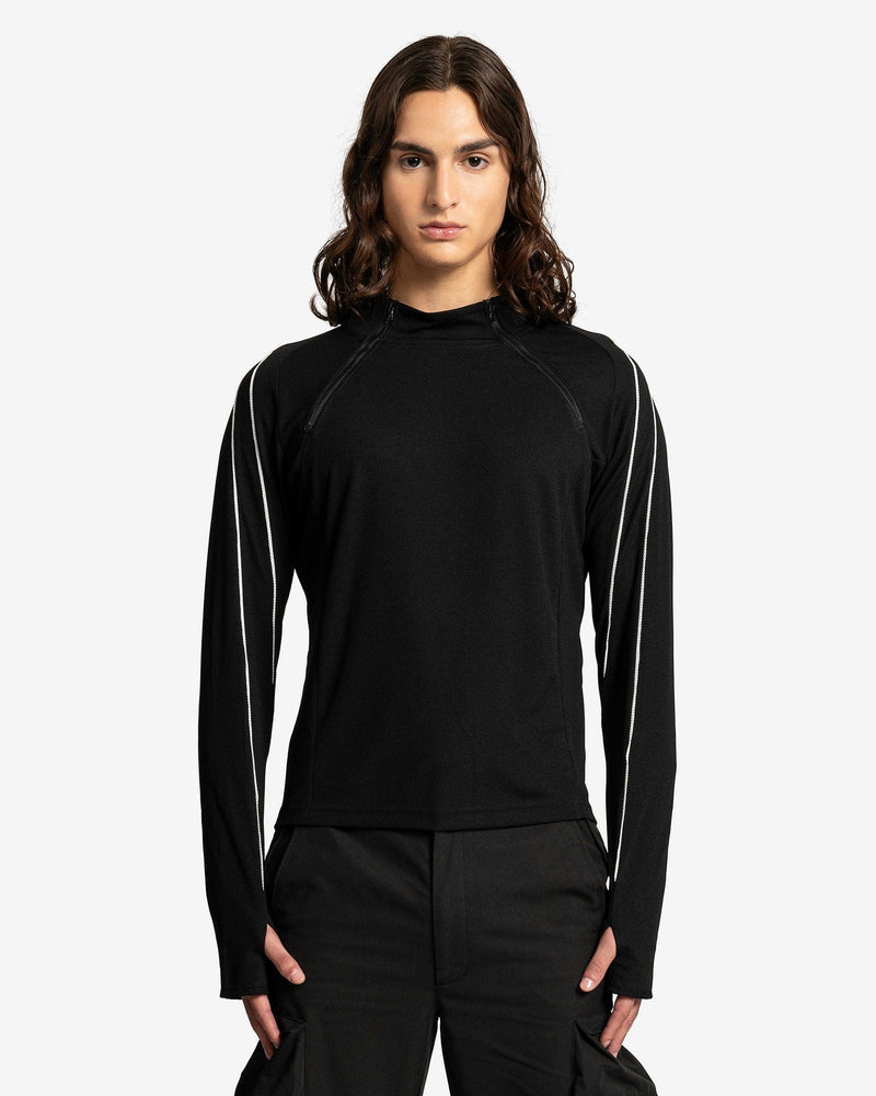 CMMAWEAR Men's T-Shirts Dual Zip Long Sleeve in Black/Baby Blue