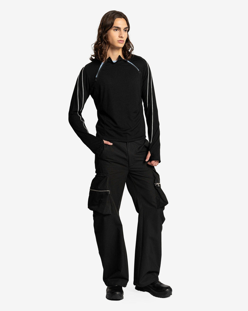 CMMAWEAR Men's T-Shirts Dual Zip Long Sleeve in Black/Baby Blue