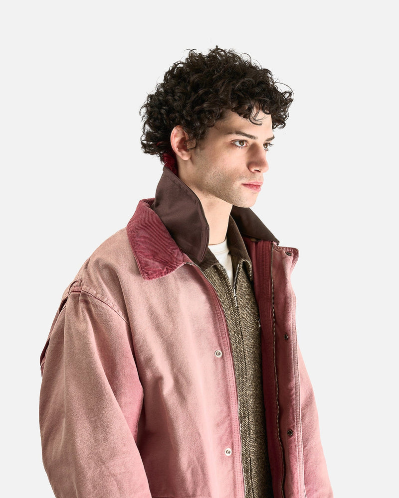 Auralee Men's Jackets Dyed Organic Cotton Duck Blouson in Faded Burgundy