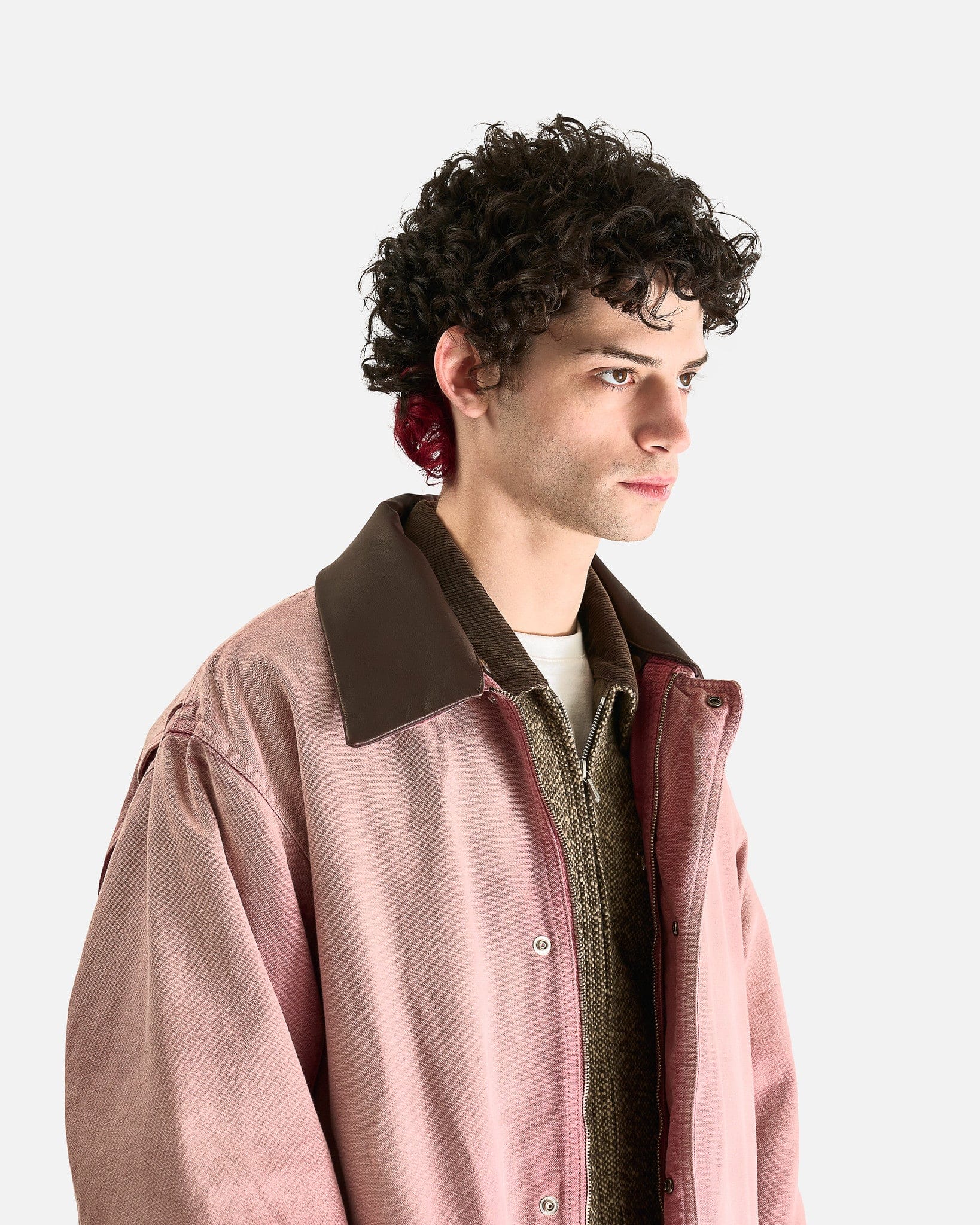 Auralee Men's Jackets Dyed Organic Cotton Duck Blouson in Faded Burgundy