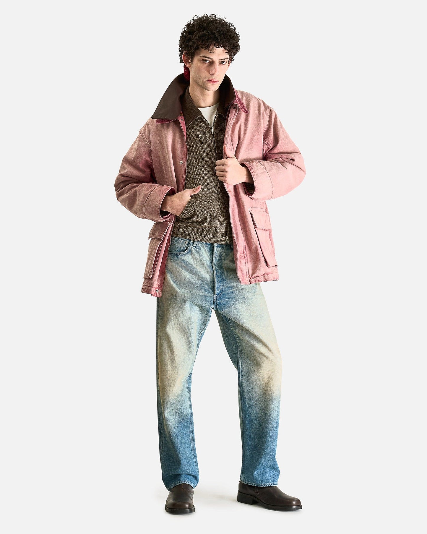 Auralee Men's Jackets Dyed Organic Cotton Duck Blouson in Faded Burgundy