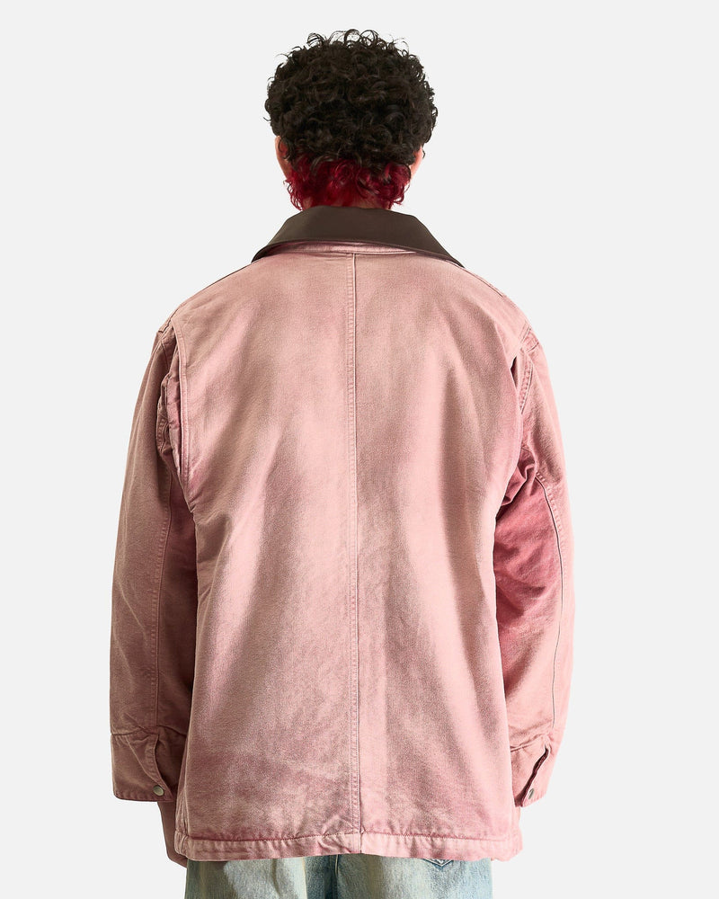 Auralee Men's Jackets Dyed Organic Cotton Duck Blouson in Faded Burgundy