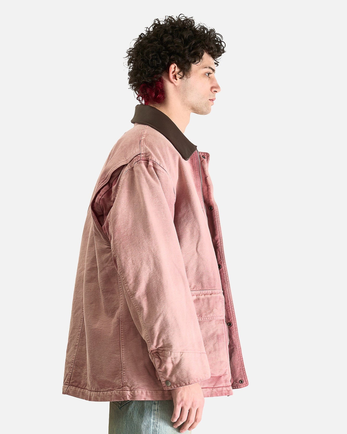 Auralee Men's Jackets Dyed Organic Cotton Duck Blouson in Faded Burgundy
