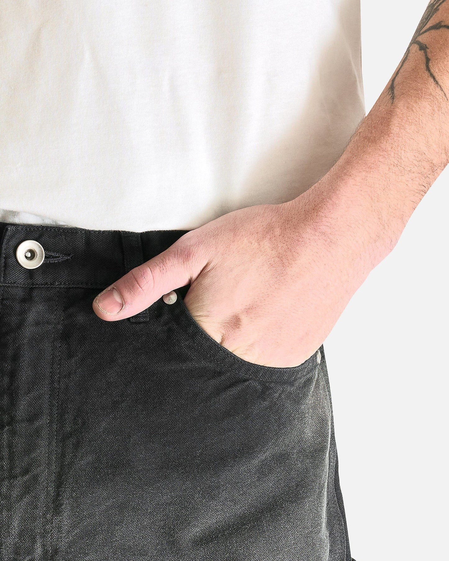 Auralee Men's Pants Dyed Organic Cotton Duck Painter Pants in Faded Black