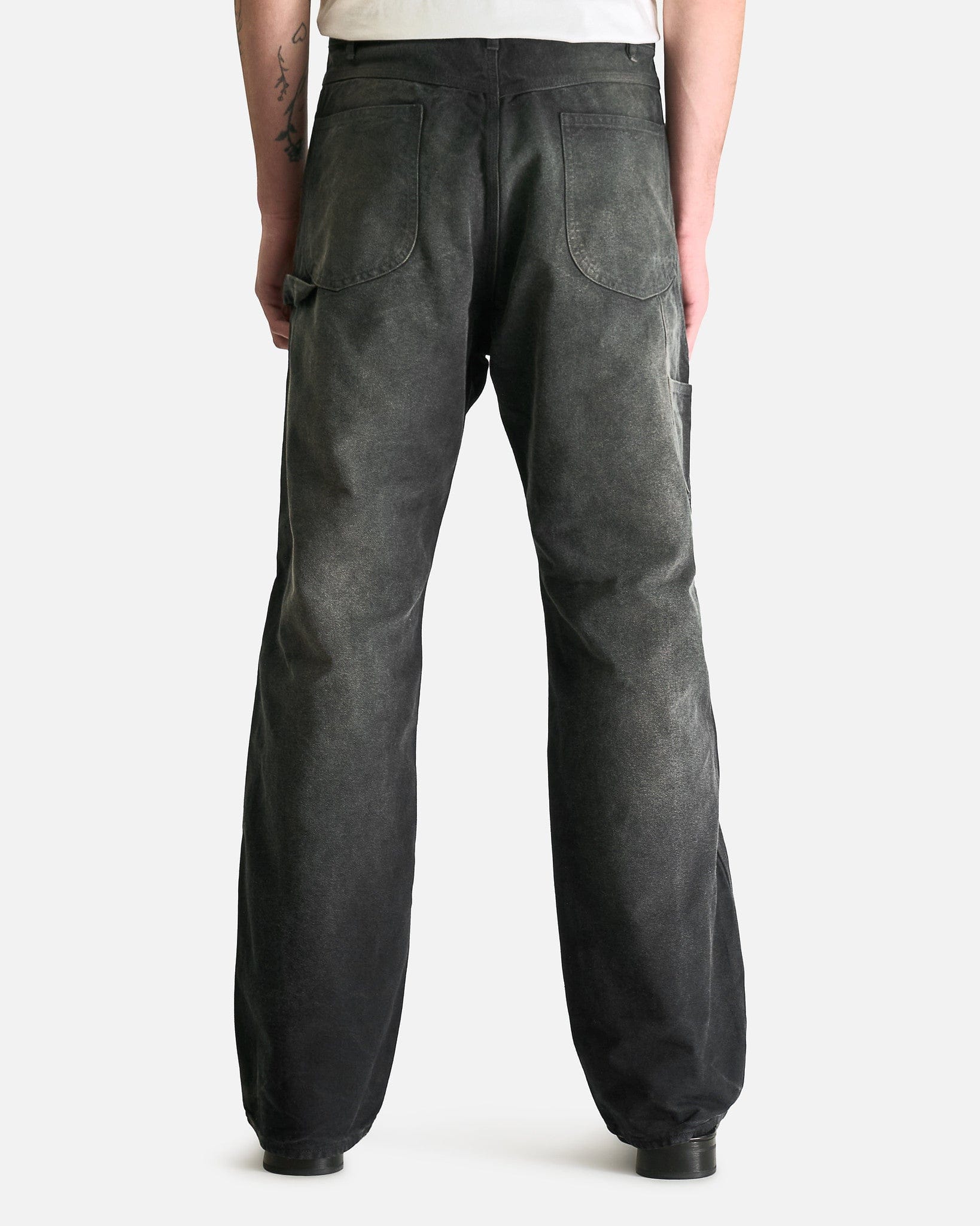Auralee Men's Pants Dyed Organic Cotton Duck Painter Pants in Faded Black