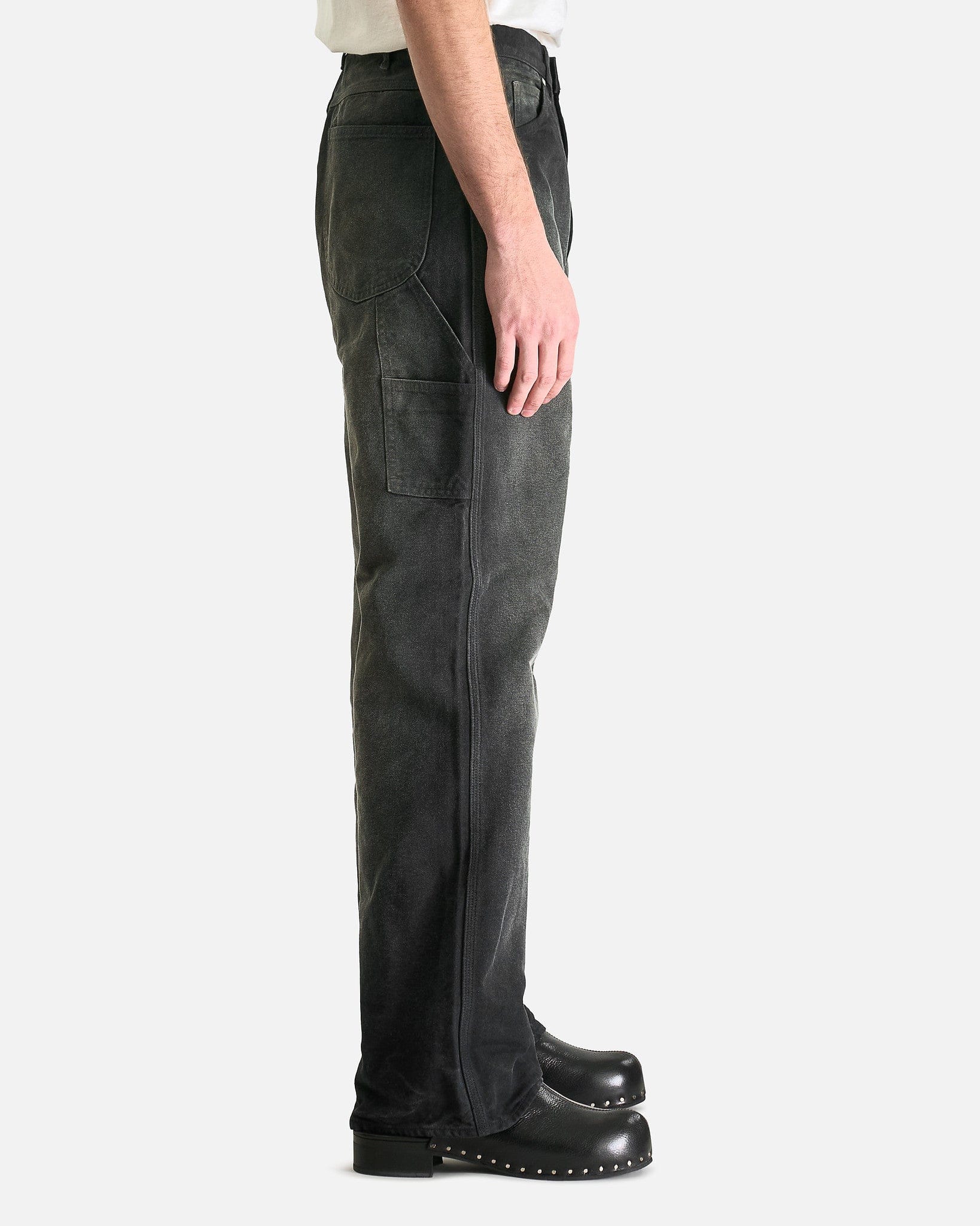 Auralee Men's Pants Dyed Organic Cotton Duck Painter Pants in Faded Black