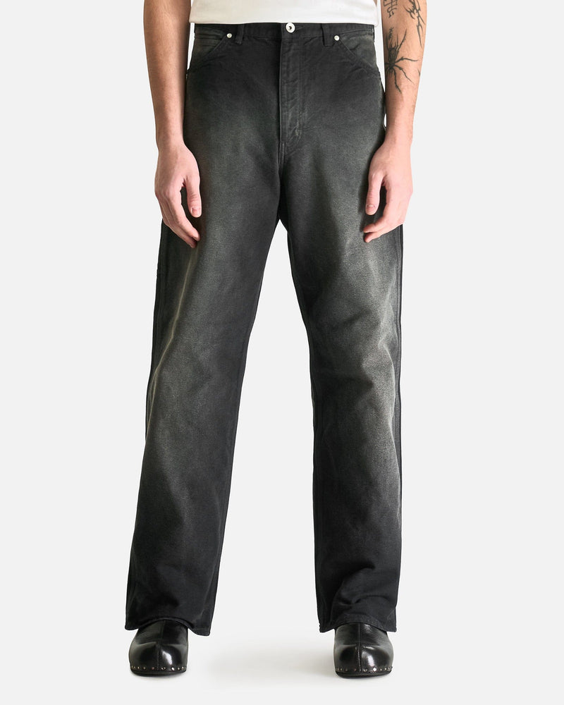 Auralee Men's Pants Dyed Organic Cotton Duck Painter Pants in Faded Black