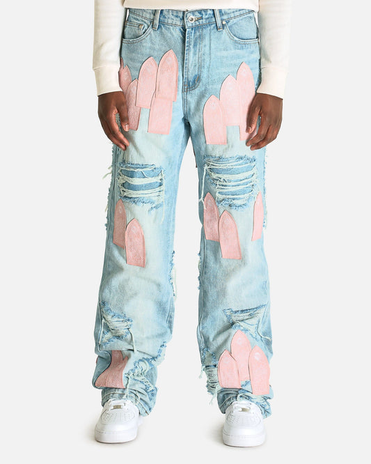Who Decides War Men's Jeans Easter Pink Denim in Sky/Rose