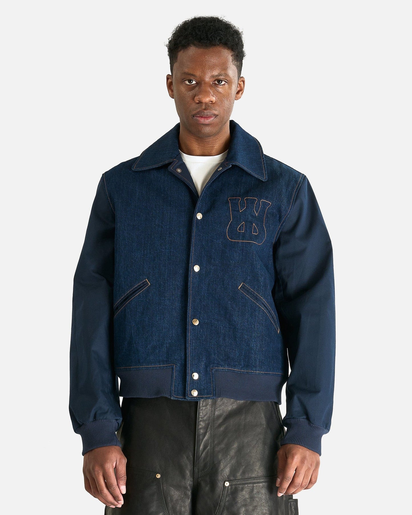 Wales Bonner Men's Jackets Echo Denim Varsity Jacket in Indigo