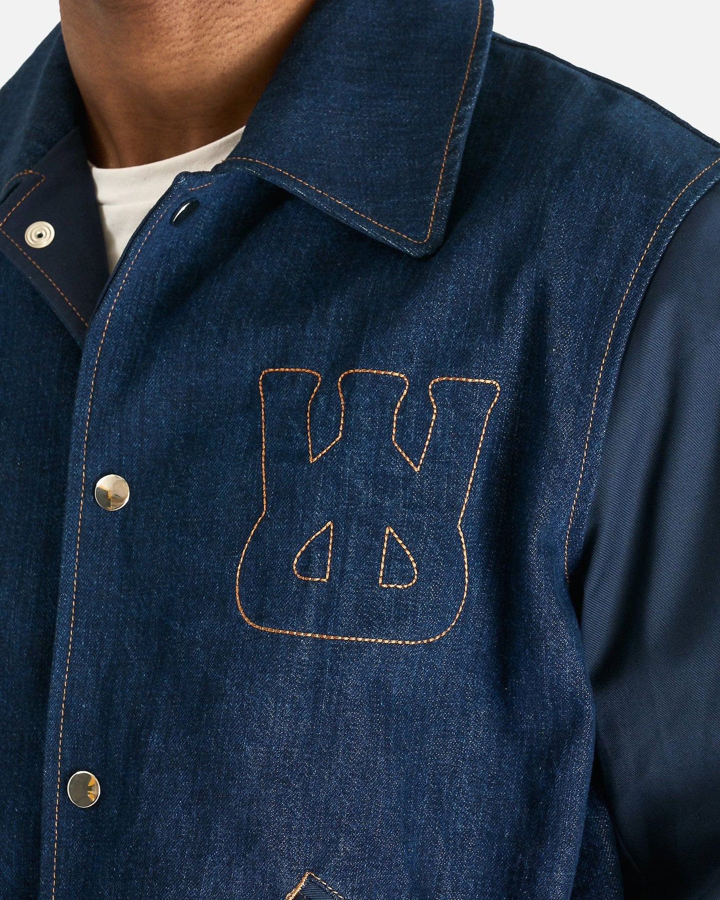 Wales Bonner Men's Jackets Echo Denim Varsity Jacket in Indigo