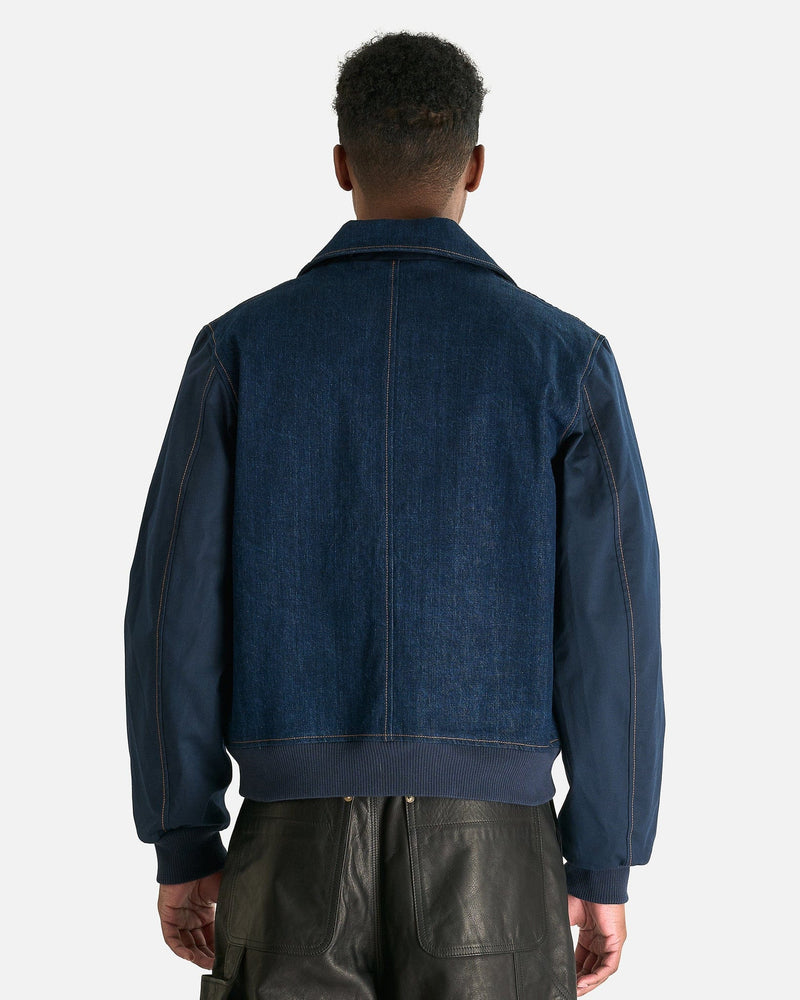 Wales Bonner Men's Jackets Echo Denim Varsity Jacket in Indigo