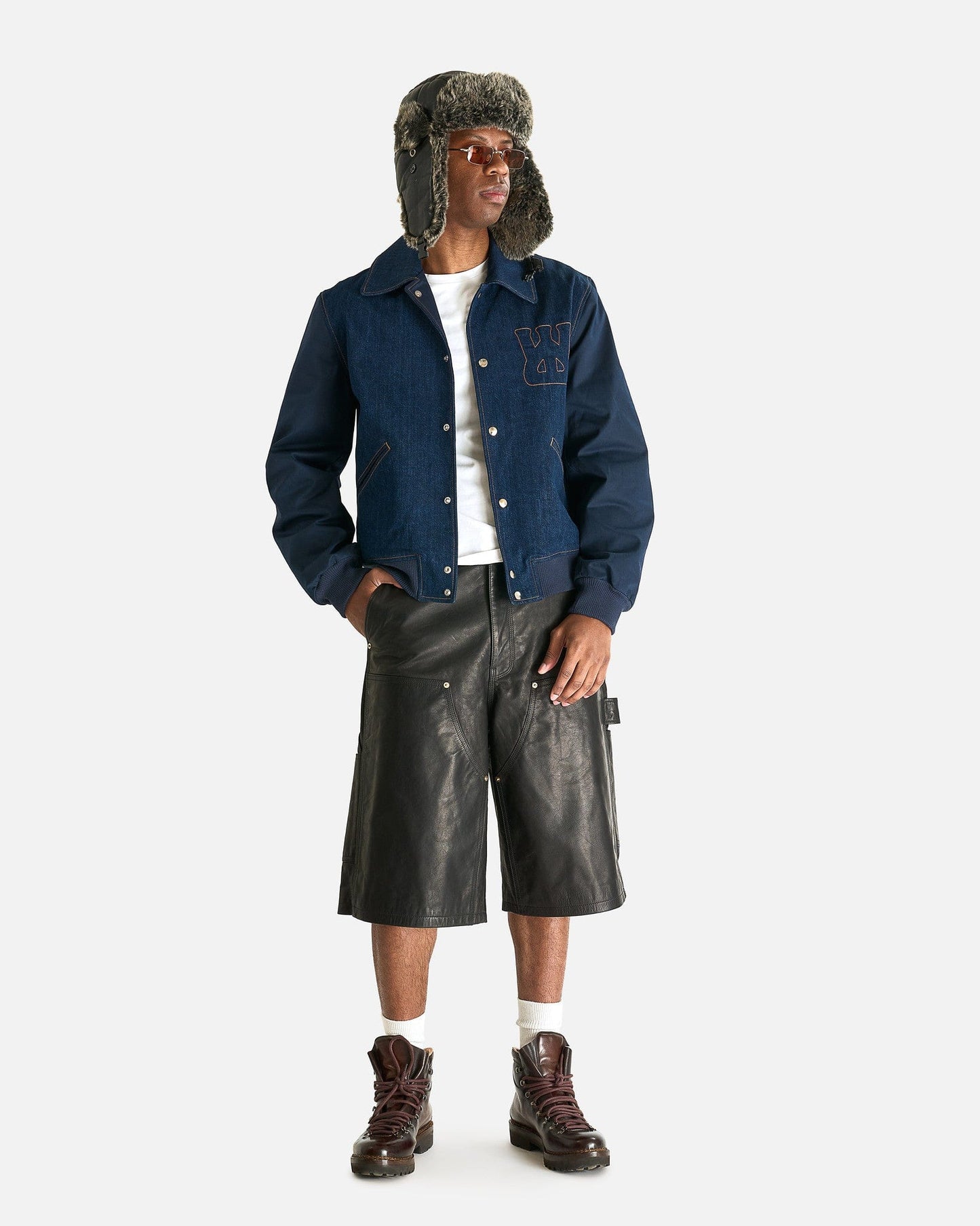 Wales Bonner Men's Jackets Echo Denim Varsity Jacket in Indigo