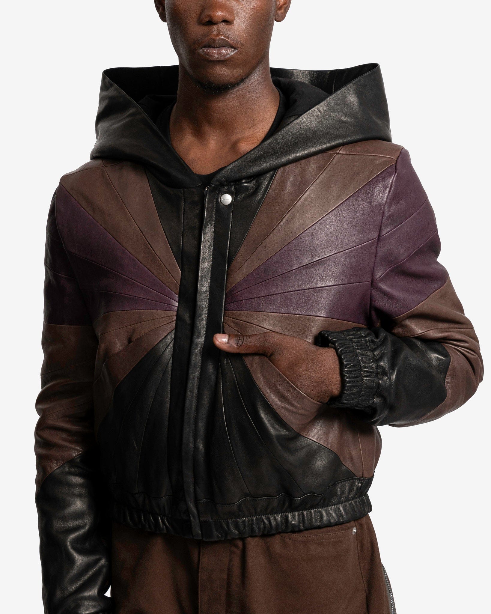 Rick Owens Men's Jackets EDFU Hooded Jacket in Black/Brown/Amethyst