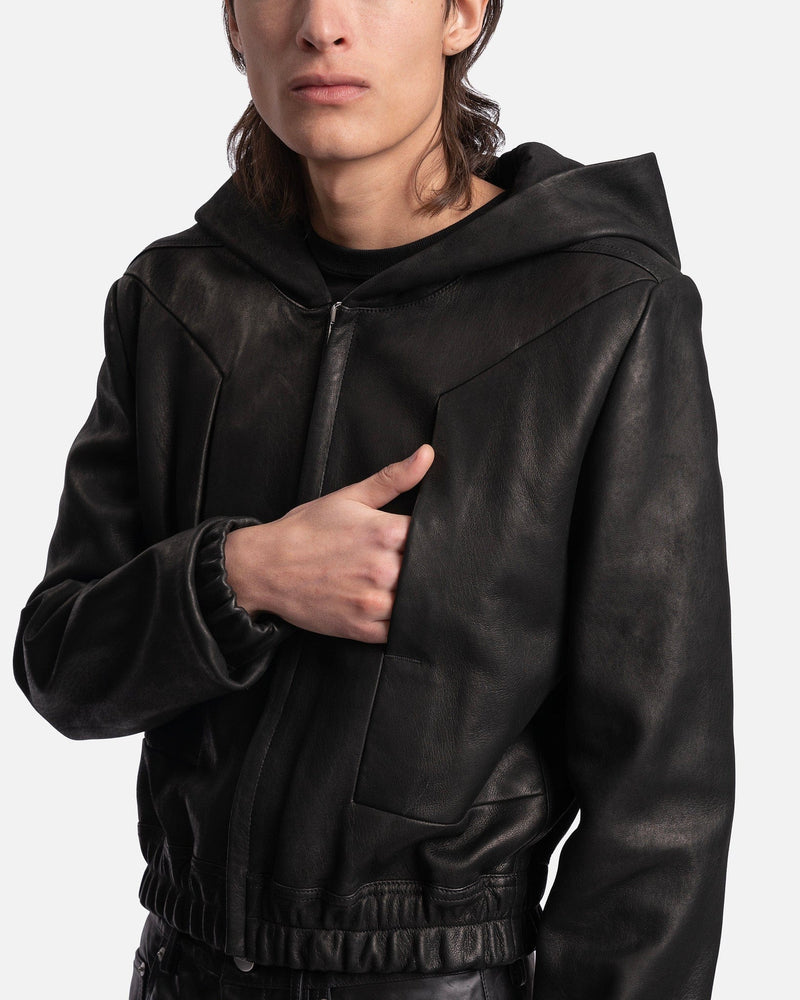 Rick Owens Men's Sweatshirts EDFU Leather Hooded Top in Black