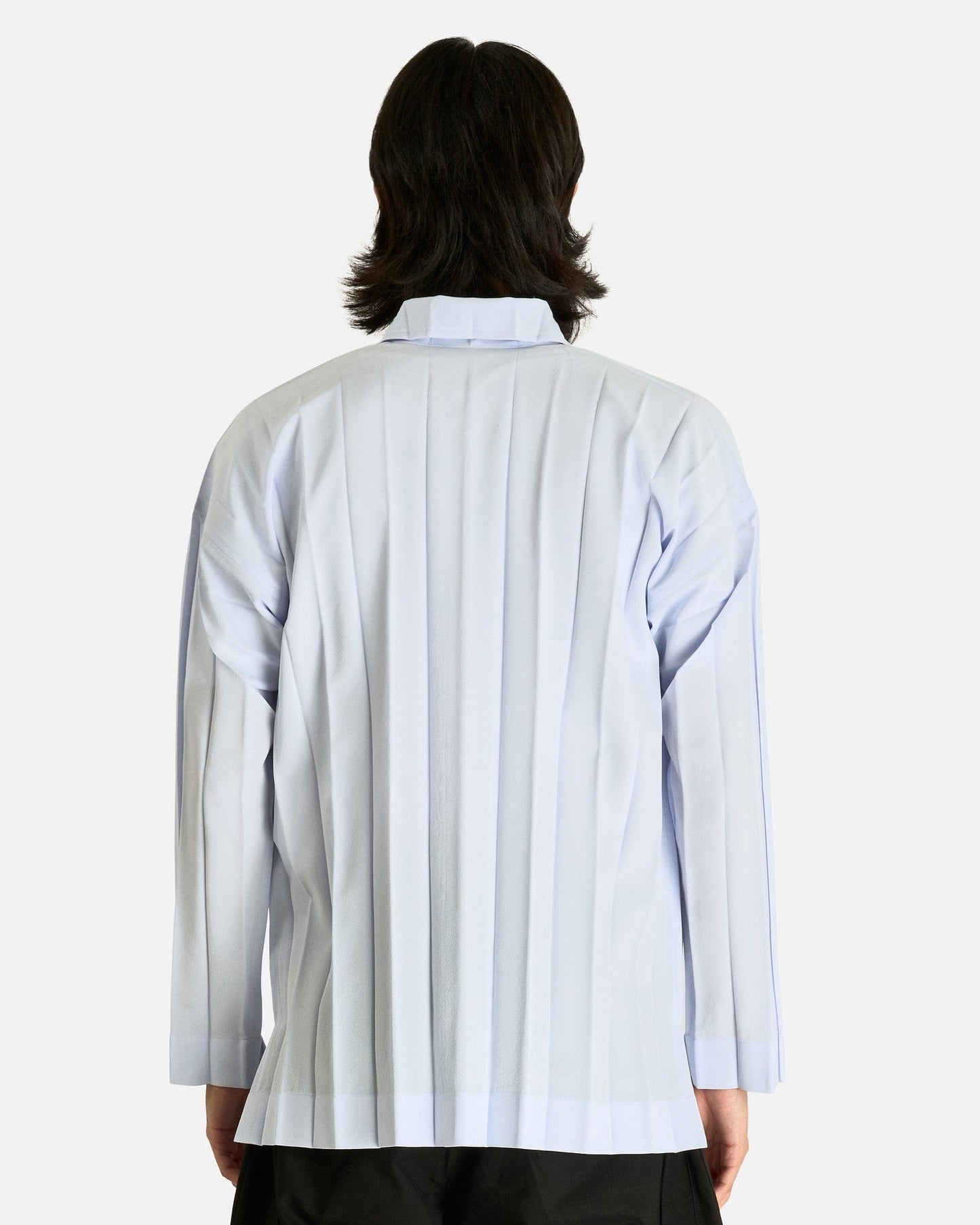 Homme Plissé Issey Miyake Men's Shirts Edge Ensemble Shirt in Sericite Blue