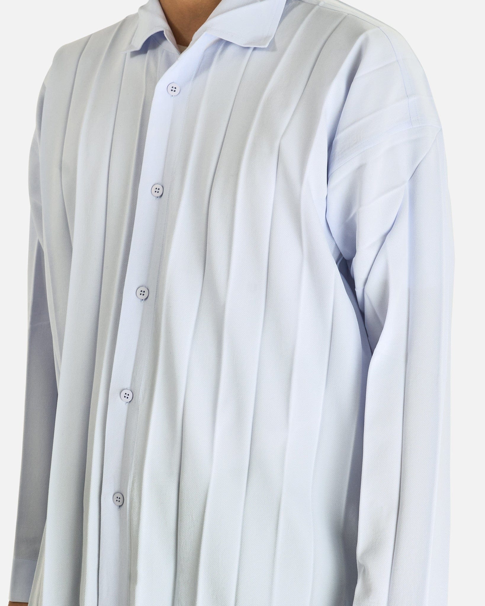 Homme Plissé Issey Miyake Men's Shirts Edge Ensemble Shirt in Sericite Blue