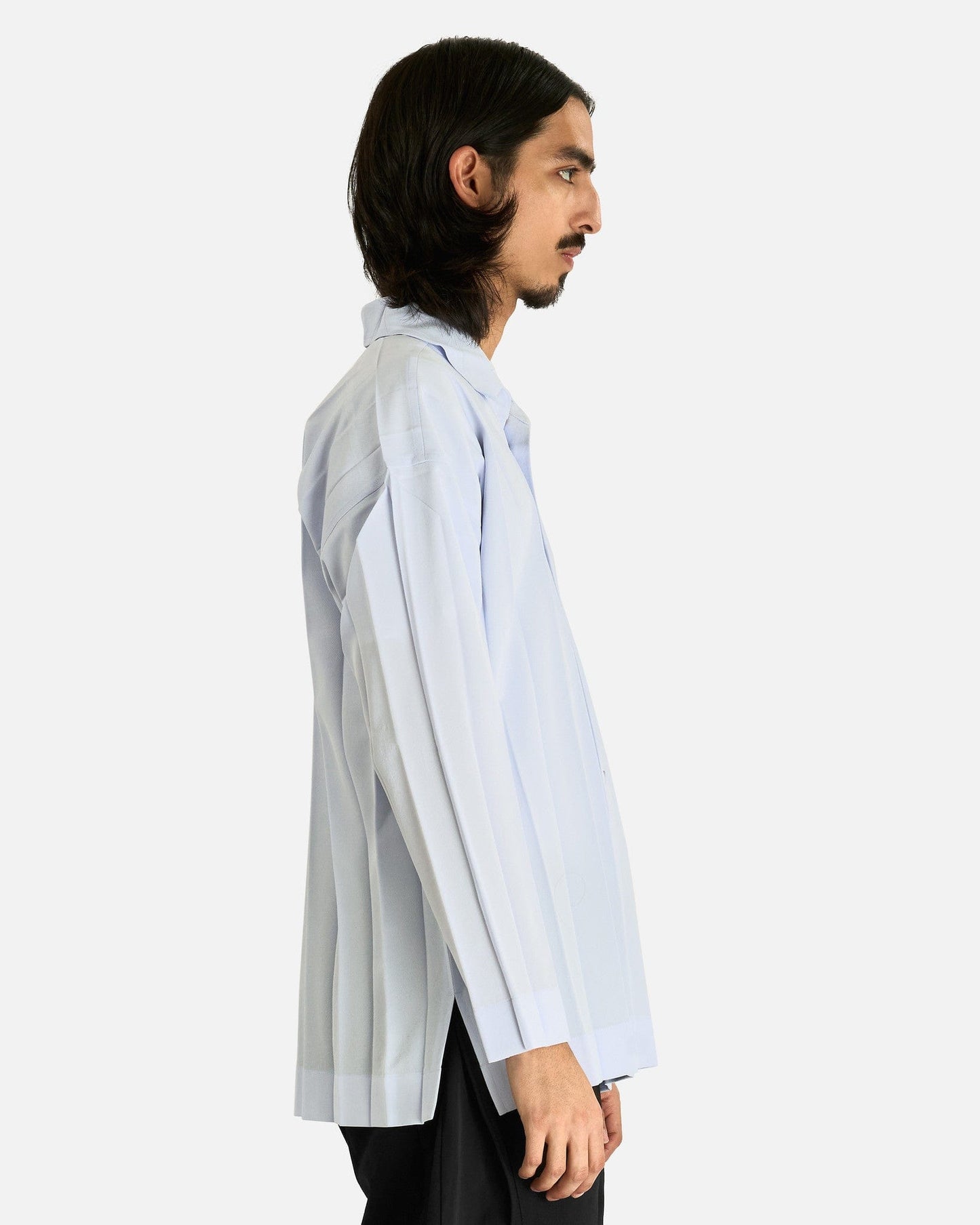 Homme Plissé Issey Miyake Men's Shirts Edge Ensemble Shirt in Sericite Blue