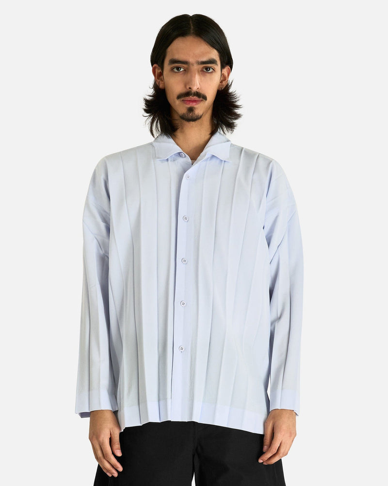 Homme Plissé Issey Miyake Men's Shirts Edge Ensemble Shirt in Sericite Blue