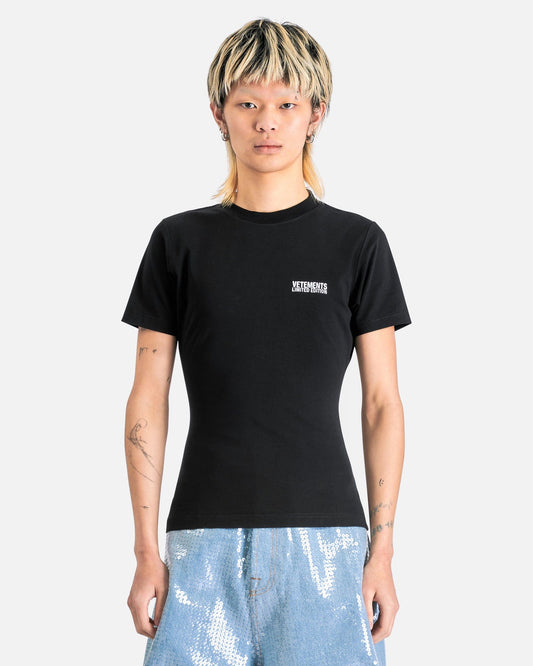 VETEMENTS Women T-Shirts Embroidered Logo Fitted T-Shirt in Black