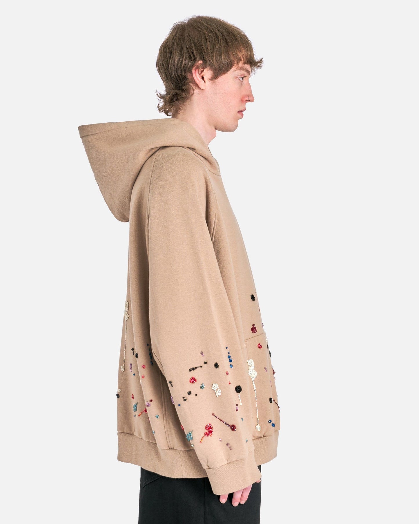 UNDERCOVER Men's Sweater Embroidered Splatter Hoodie in Beige