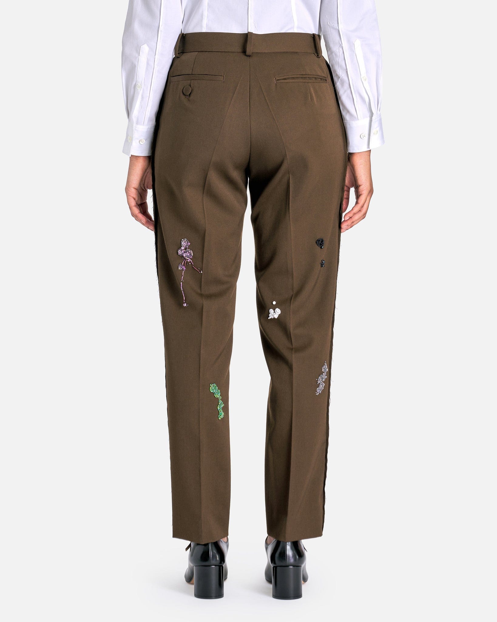 UNDERCOVER Women Pants Embroidered Splatter Suit Trousers in Brown