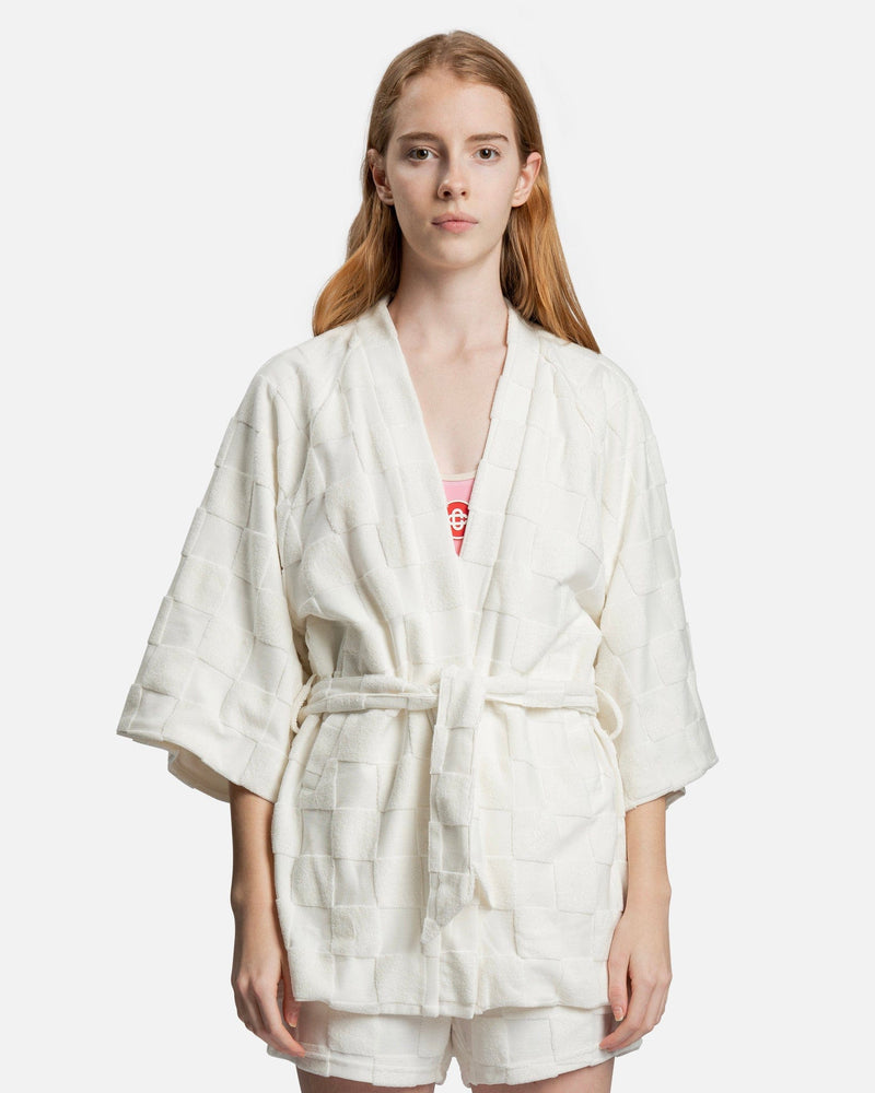 Melody Ehsani Women Tops Estelle Terrycloth Check Robe in Butter