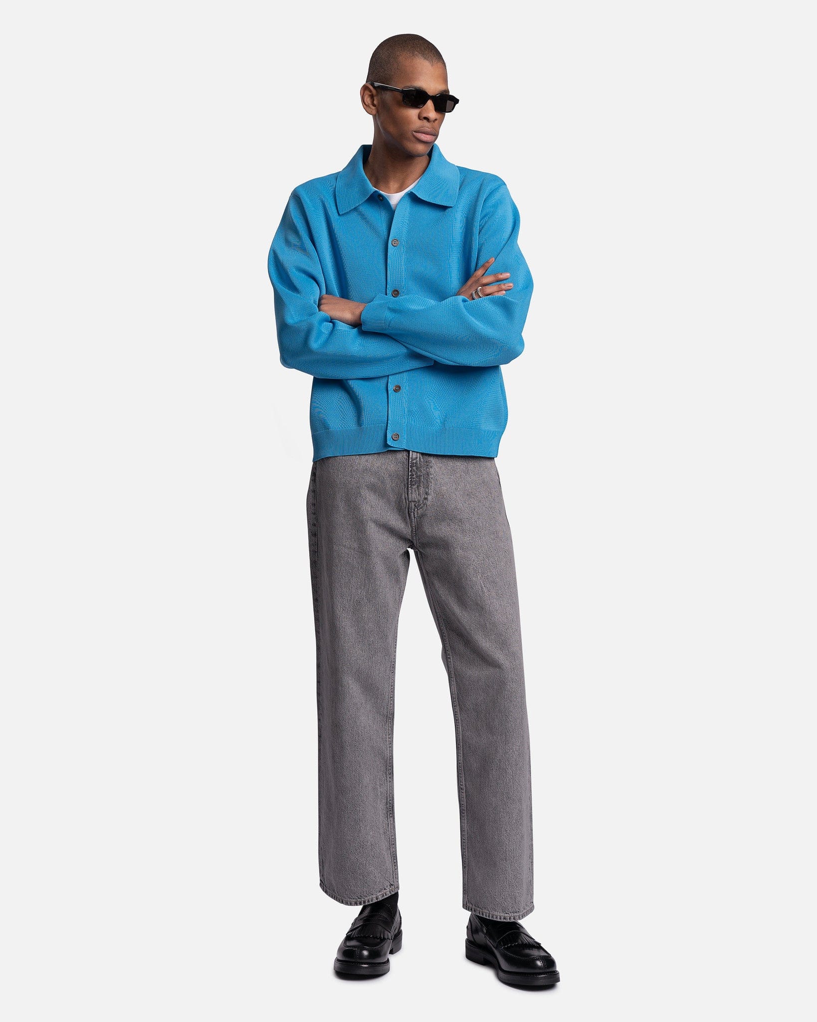 Our Legacy Men's Shirts Evening Polo in Circuit Blue Performance Poly