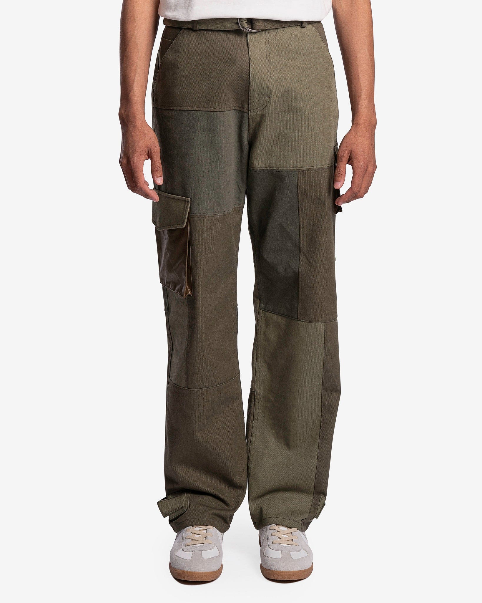 Andersson Bell Men's Pants Fabric Contrast Cargo Pants in Khaki