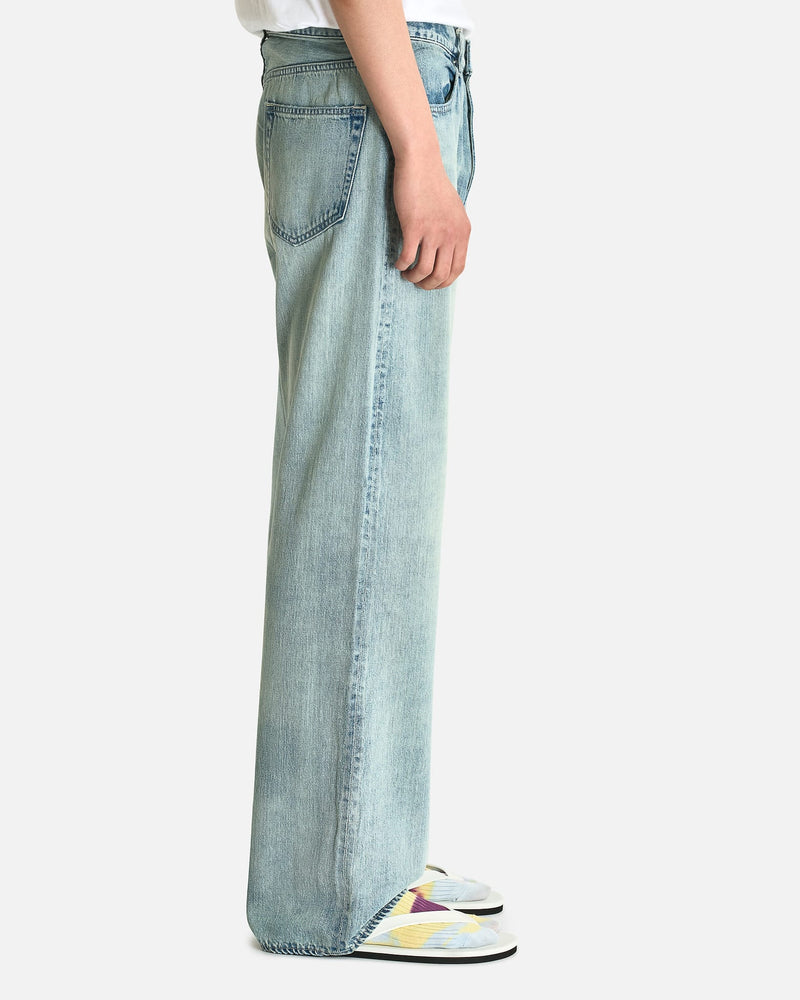 Auralee Men's Jeans Faded Selvedged Denim Jeans in Light Indigo