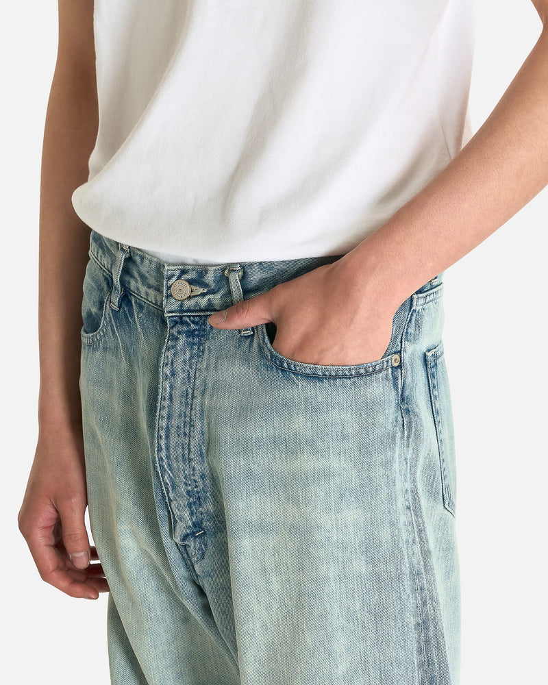 Auralee Men's Jeans Faded Selvedged Denim Jeans in Light Indigo