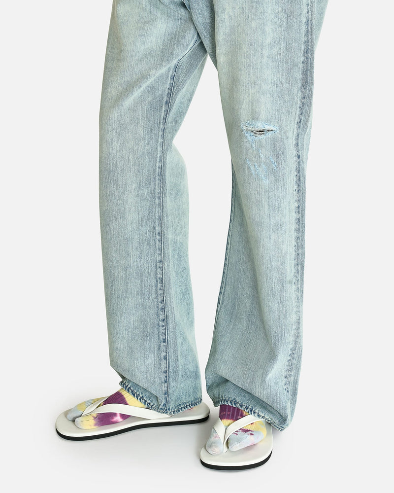 Auralee Men's Jeans Faded Selvedged Denim Jeans in Light Indigo