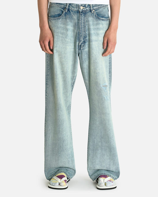 Auralee Men's Jeans Faded Selvedged Denim Jeans in Light Indigo