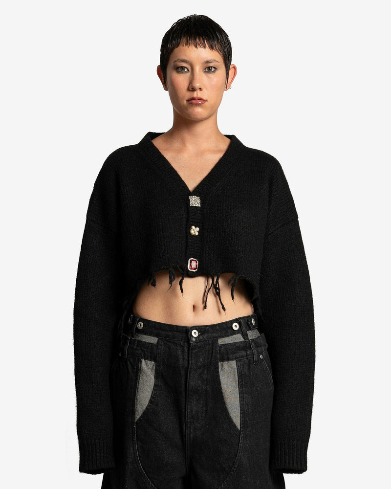 Fancy Button Cropped Cardigan in Black – SVRN - Main Image