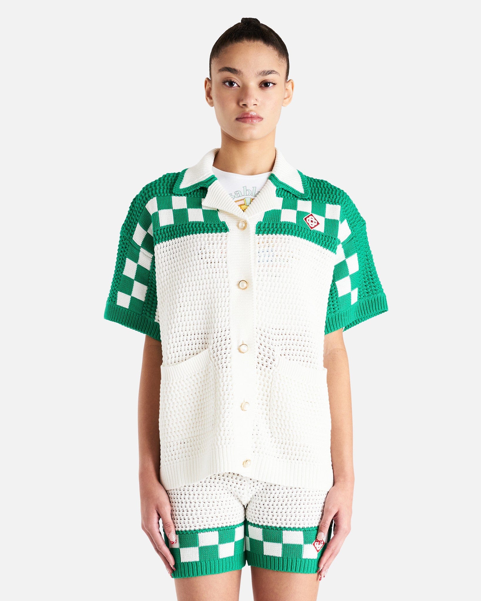 Casablanca Women Tops Faux Crochet Shirt in White/Green