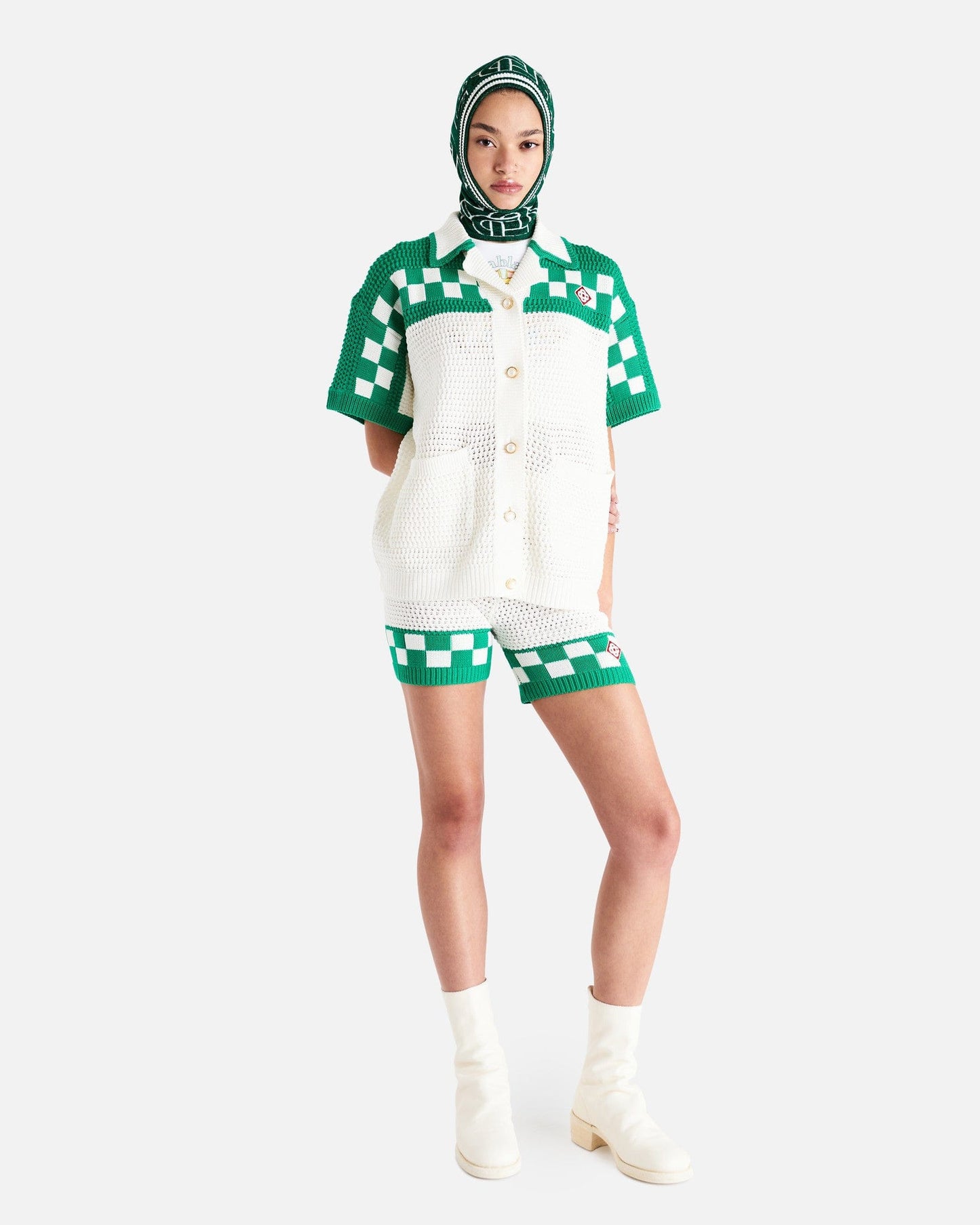 Casablanca Women Tops Faux Crochet Shirt in White/Green