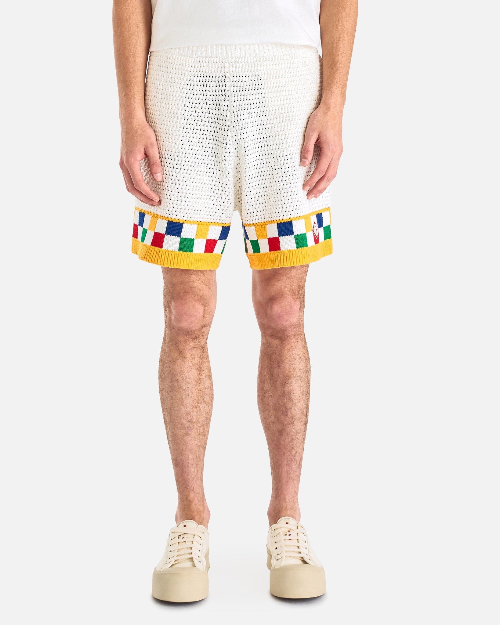 Casablanca Men's Shorts Faux Crochet Shorts in White/Multi
