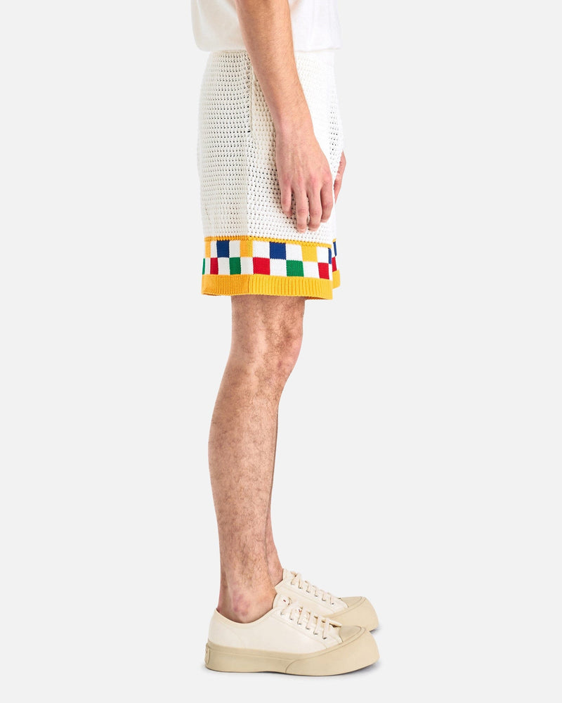 Casablanca Men's Shorts Faux Crochet Shorts in White/Multi
