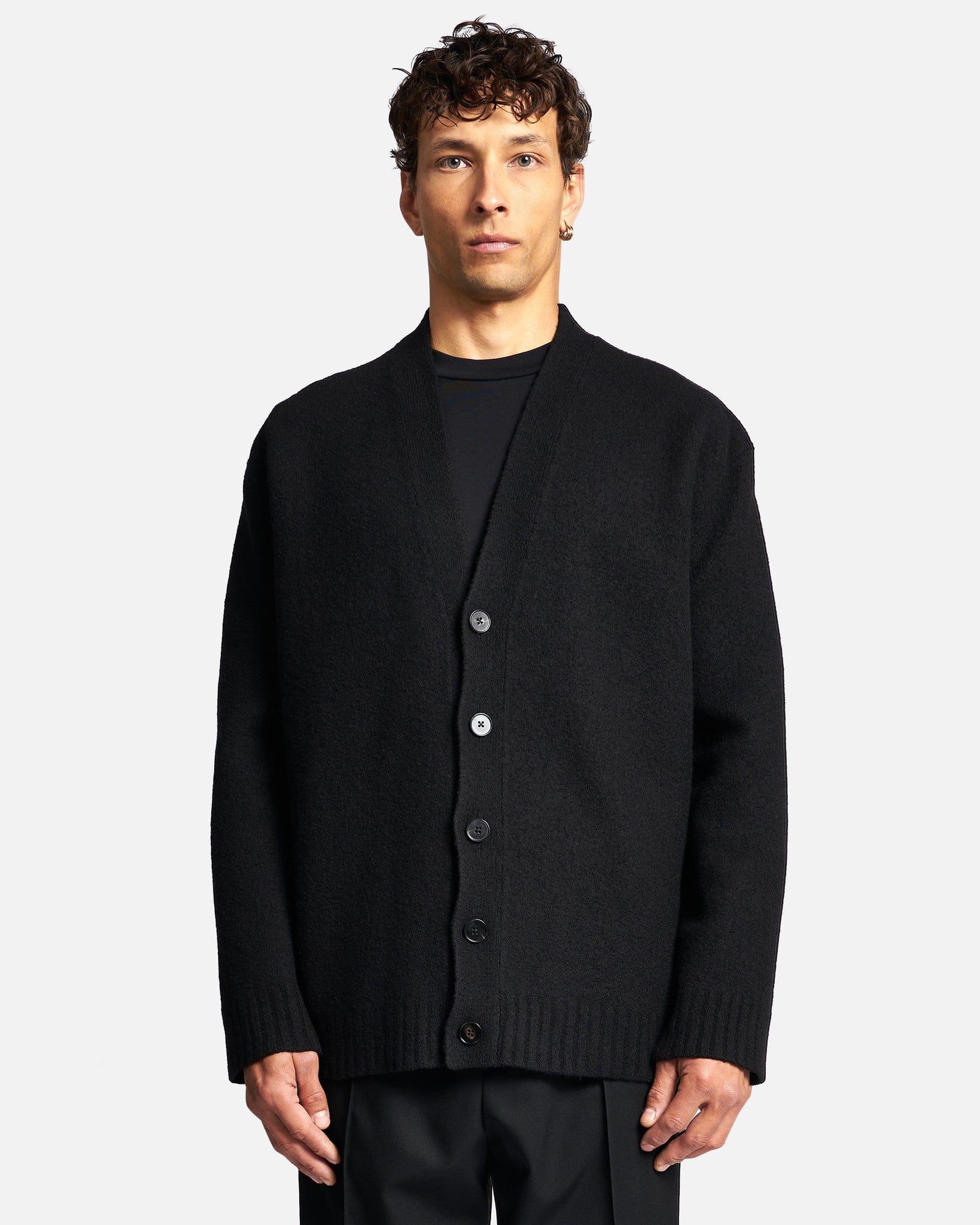 Jil Sander Men's Jackets Fine Merino Wool Cardigan in Black