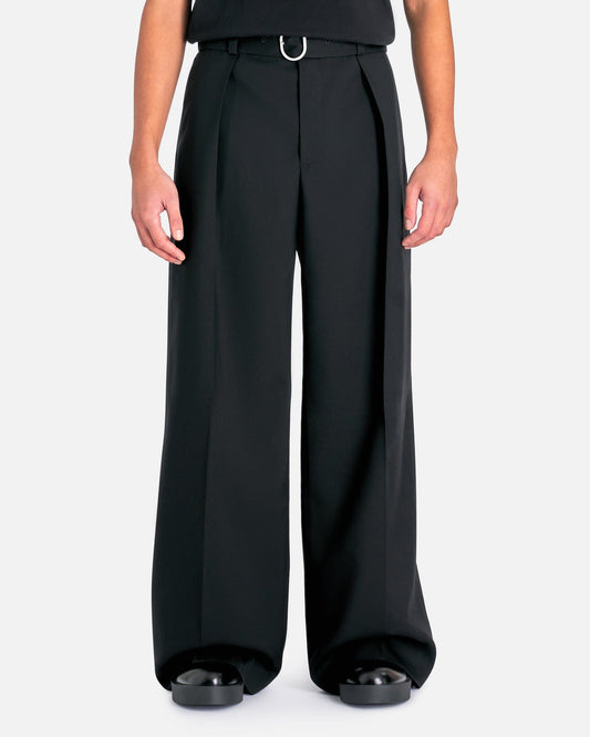 Jil Sander Men's Pants Fine Wool Gabardine Relaxed Fit Trousers in Black