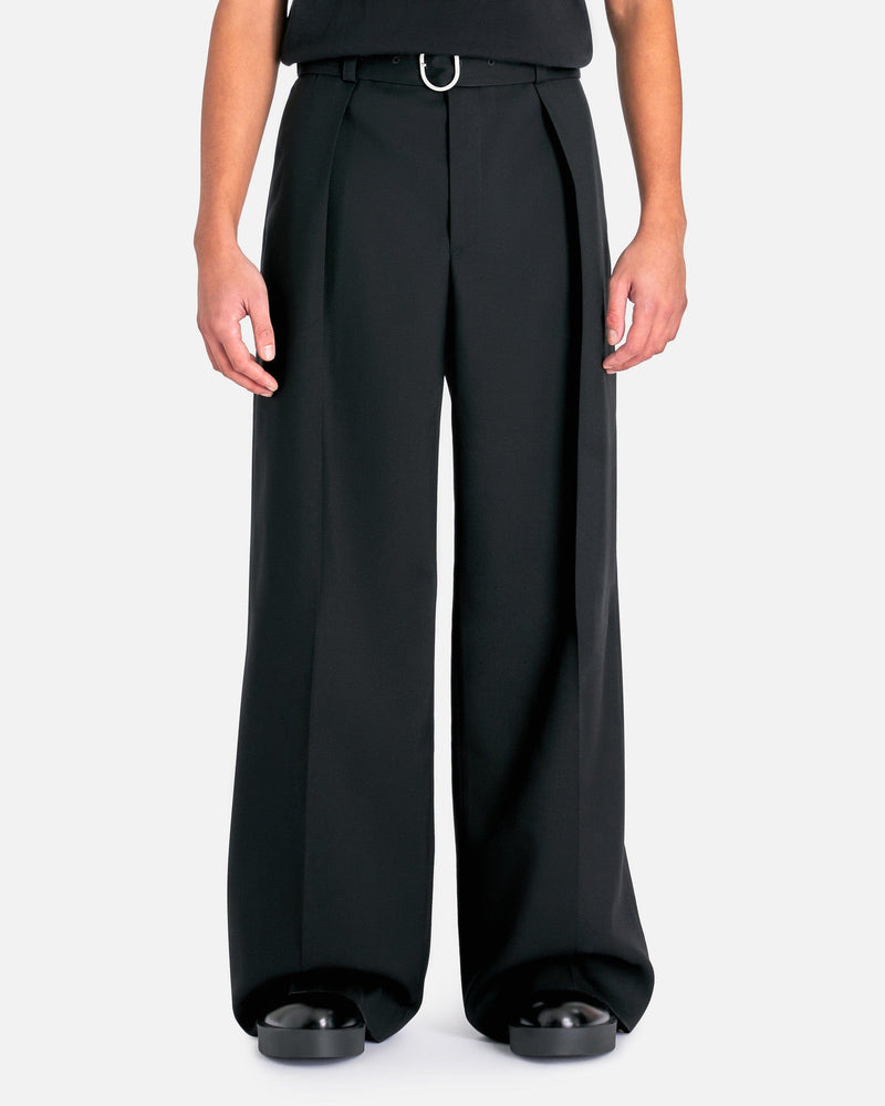 Fine Wool Gabardine Relaxed Fit Trousers in Black SVRN Fine Wool Gabardine Relaxed Fit Trousers in Black SVRN