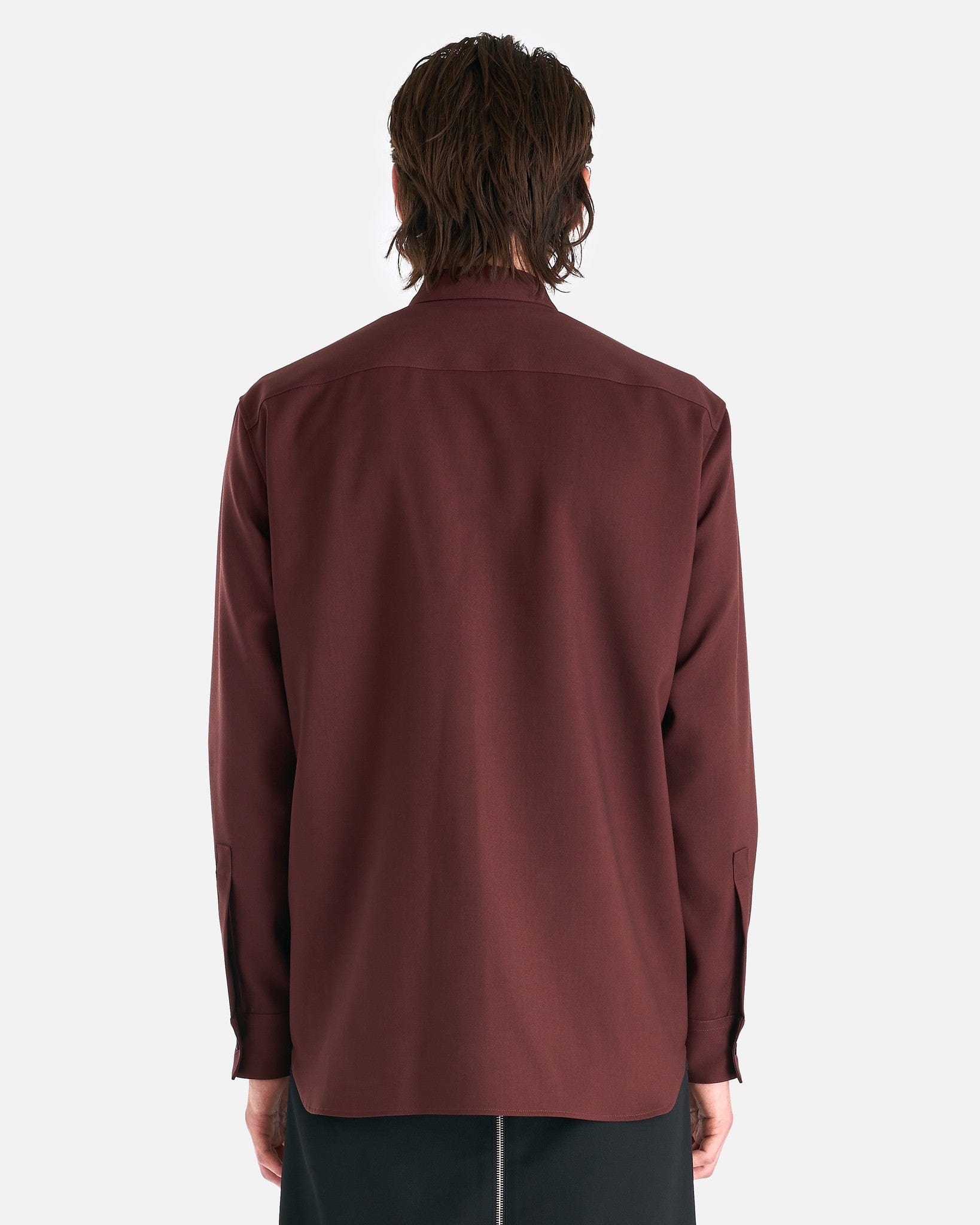 Jil Sander Men's Shirts Fine Wool Gabardine Shirt in Dark Brown