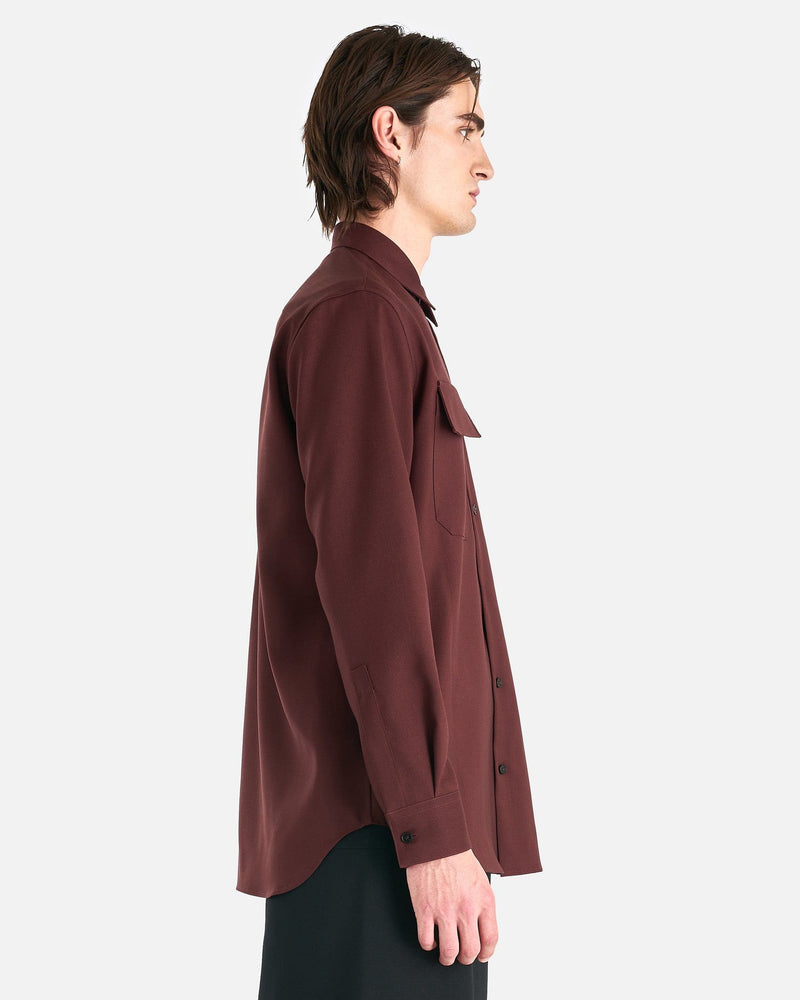Jil Sander Men's Shirts Fine Wool Gabardine Shirt in Dark Brown