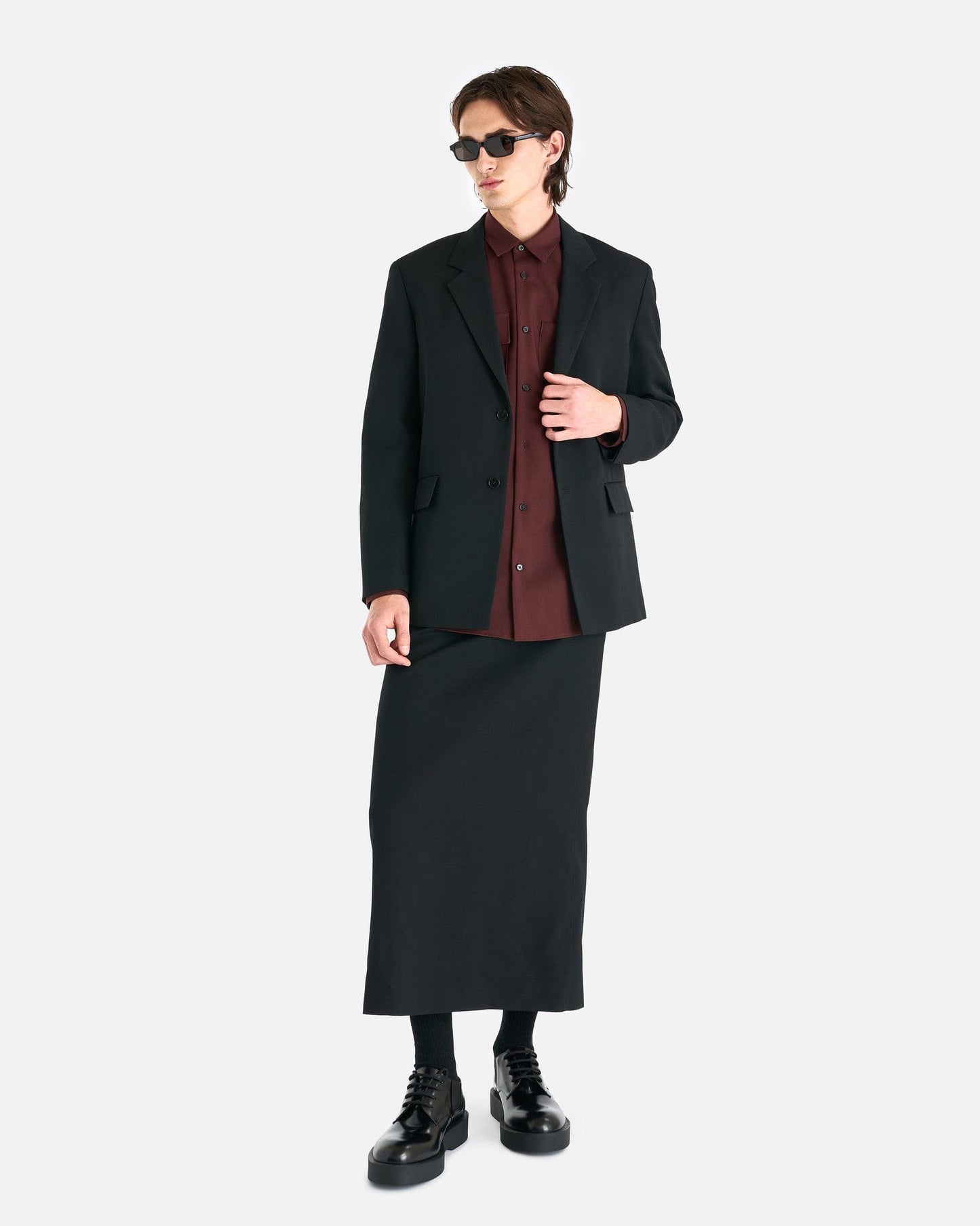 Jil Sander Men's Shirts Fine Wool Gabardine Shirt in Dark Brown