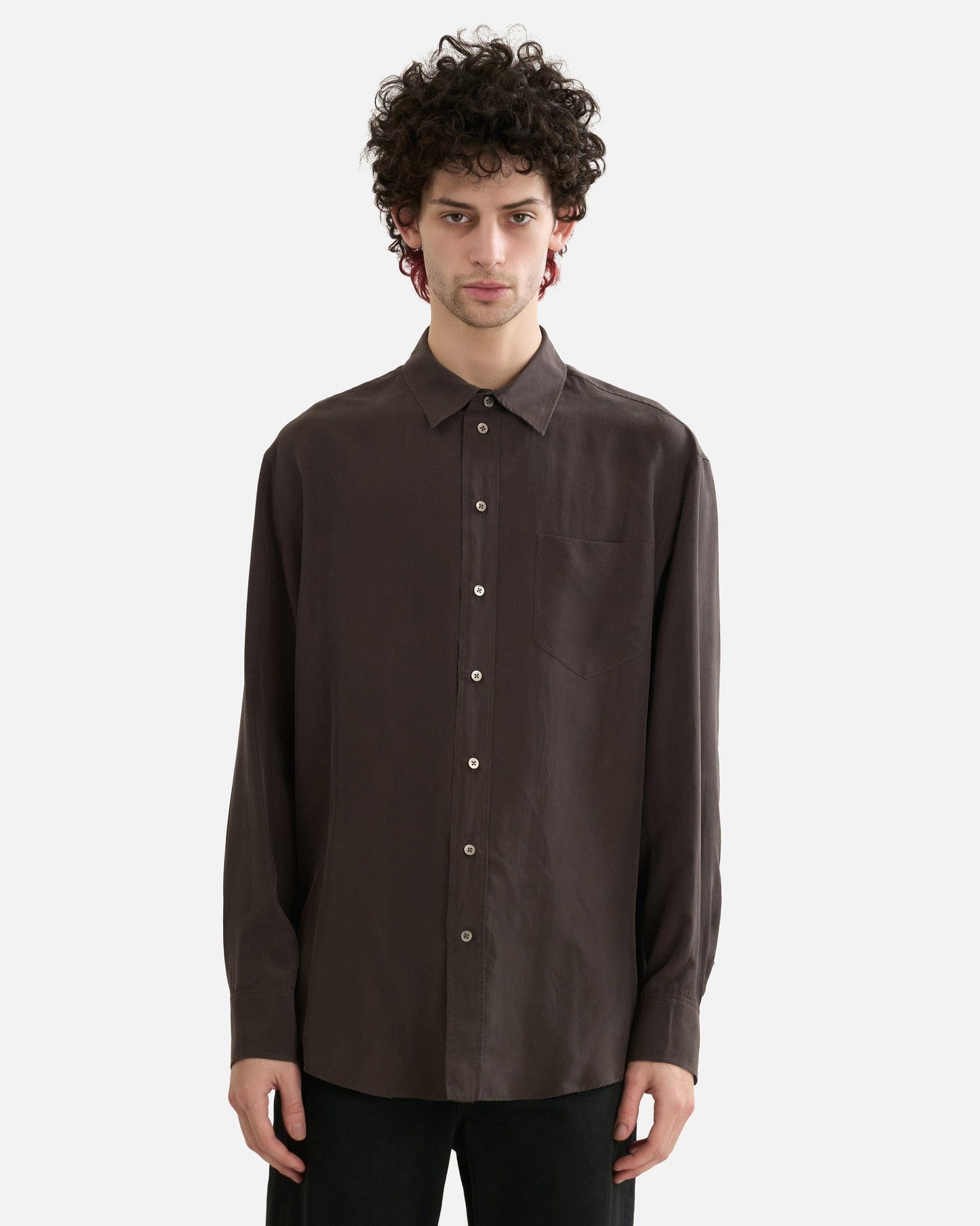 The Row Men's Shirts Fiska Shirt in Dark Brown