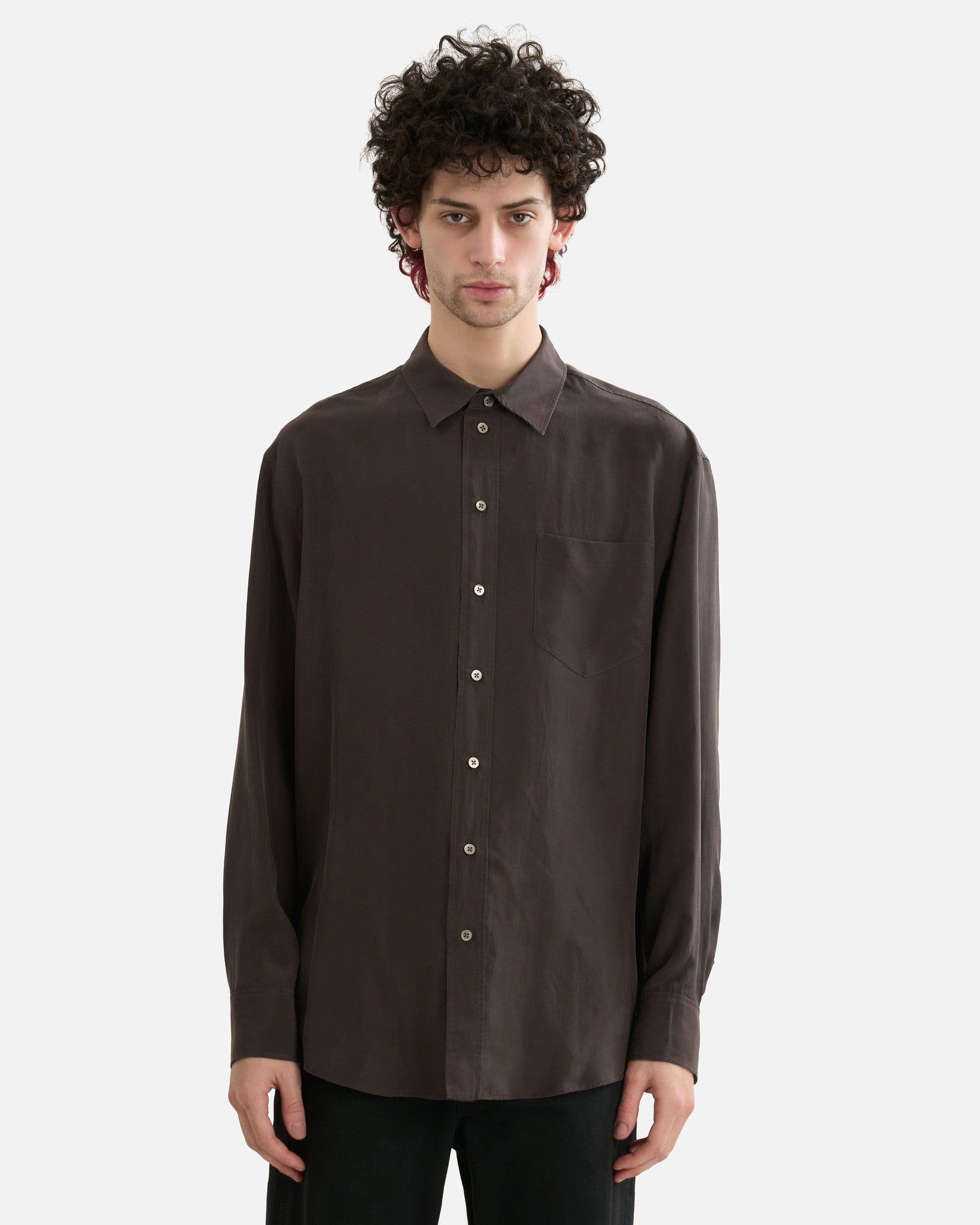 The Row Men's Shirts Fiska Shirt in Dark Brown