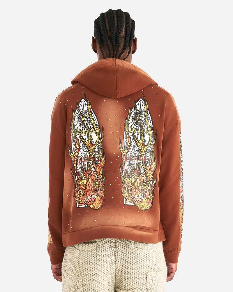 Who Decides War Men's Sweater Flame Glass Hooded Sweatshirt in Rust