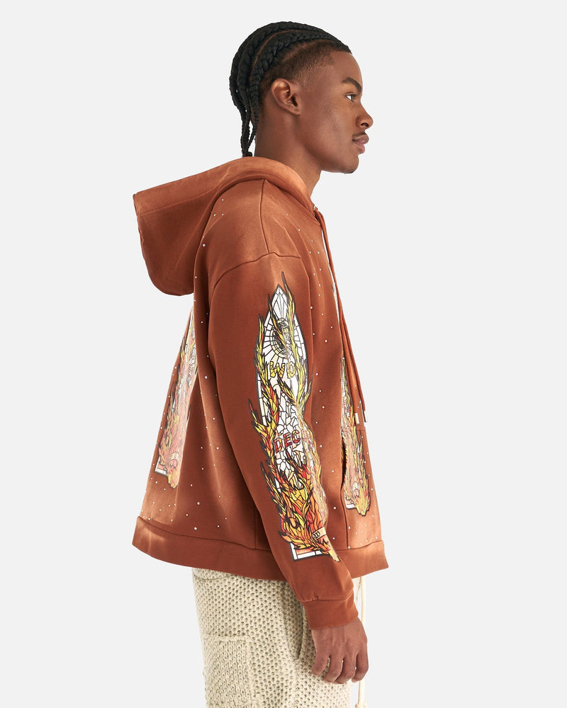 Who Decides War Men's Sweater Flame Glass Hooded Sweatshirt in Rust