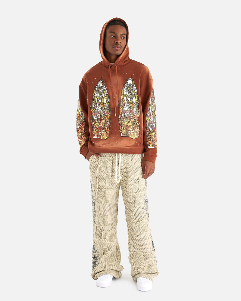 Who Decides War Men's Sweater Flame Glass Hooded Sweatshirt in Rust