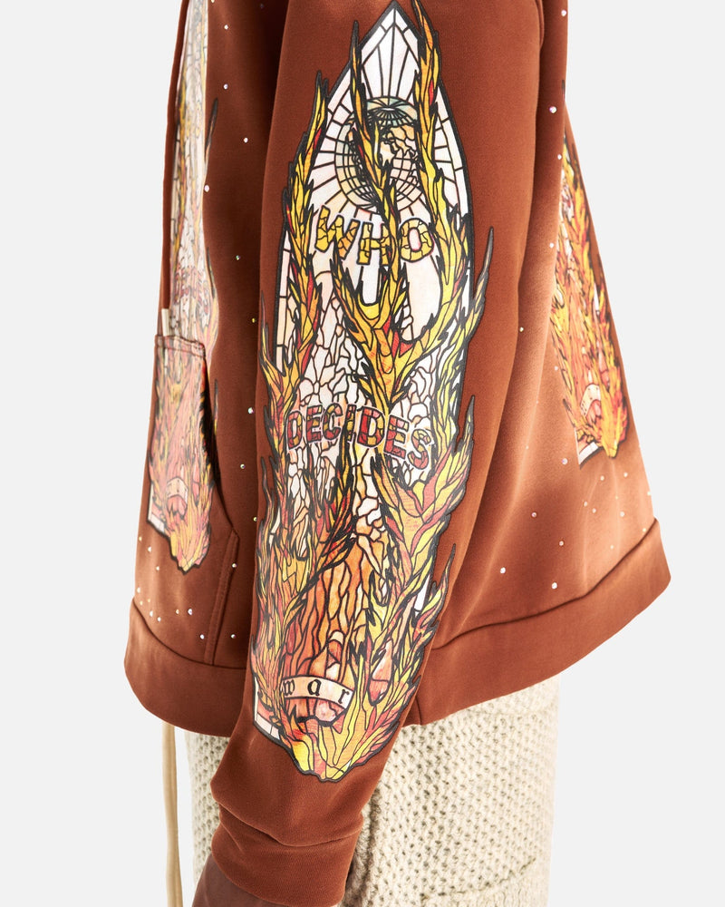 Who Decides War Men's Sweater Flame Glass Hooded Sweatshirt in Rust