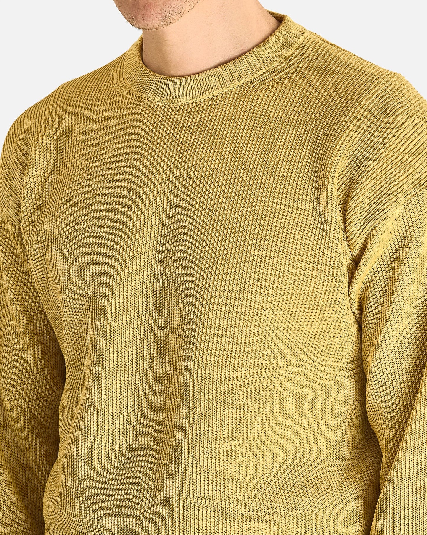 Auralee Men's Knitwear Flat Yarn Rib Knit Pullover in Dusty Yellow